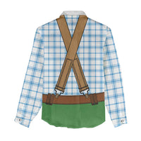 Bavarian Lederhosen Costume Style Women Casual Shirt Blue Caro Pattern - Wonder Print Shop