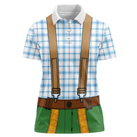 Bavarian Lederhosen Costume Style Women Polo Shirt Blue Caro Pattern - Wonder Print Shop