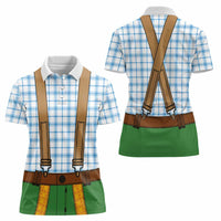 Bavarian Lederhosen Costume Style Women Polo Shirt Blue Caro Pattern - Wonder Print Shop