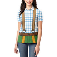 Bavarian Lederhosen Costume Style Women Polo Shirt Blue Caro Pattern - Wonder Print Shop