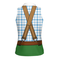 Bavarian Lederhosen Costume Style Women Sleeveless Polo Shirt Blue Caro Pattern - Wonder Print Shop