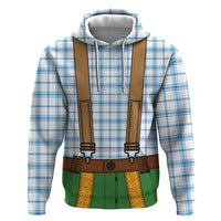 Bavarian Lederhosen Costume Style Zip Hoodie Blue Caro Pattern - Wonder Print Shop