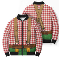 Bavarian Lederhosen Costume Style Bomber Puffer Jacket Red Caro Pattern - Wonder Print Shop