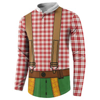 Bavarian Lederhosen Costume Style Button Sweatshirt Red Caro Pattern - Wonder Print Shop