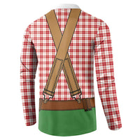 Bavarian Lederhosen Costume Style Button Sweatshirt Red Caro Pattern - Wonder Print Shop