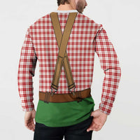 Bavarian Lederhosen Costume Style Button Sweatshirt Red Caro Pattern - Wonder Print Shop