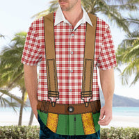 Bavarian Lederhosen Costume Style Hawaiian Shirt Red Caro Pattern - Wonder Print Shop