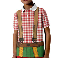 Bavarian Lederhosen Costume Style Kid Polo Shirt Red Caro Pattern - Wonder Print Shop