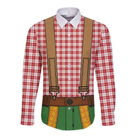 Bavarian Lederhosen Costume Style Long Sleeve Button Shirt Red Caro Pattern - Wonder Print Shop