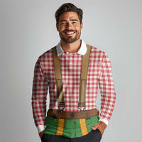 Bavarian Lederhosen Costume Style Long Sleeve Polo Shirt Red Caro Pattern - Wonder Print Shop