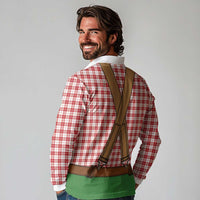 Bavarian Lederhosen Costume Style Long Sleeve Polo Shirt Red Caro Pattern - Wonder Print Shop