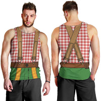 Bavarian Lederhosen Costume Style Men Tank Top Red Caro Pattern - Wonder Print Shop