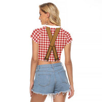 Bavarian Lederhosen Costume Style Raglan Cropped T Shirt Red Caro Pattern - Wonder Print Shop