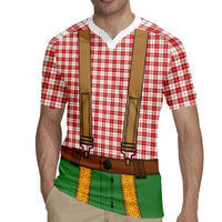 Bavarian Lederhosen Costume Style Rugby Jersey Red Caro Pattern - Wonder Print Shop