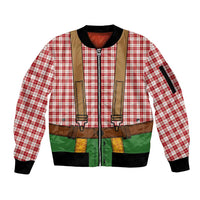 Bavarian Lederhosen Costume Style Sleeve Zip Bomber Jacket Red Caro Pattern - Wonder Print Shop