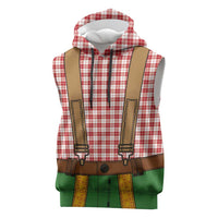 Bavarian Lederhosen Costume Style Sleeveless Hoodie Red Caro Pattern - Wonder Print Shop