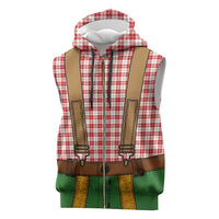 Bavarian Lederhosen Costume Style Sleeveless Zip Hoodie Red Caro Pattern - Wonder Print Shop