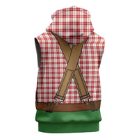 Bavarian Lederhosen Costume Style Sleeveless Zip Hoodie Red Caro Pattern - Wonder Print Shop