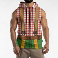 Bavarian Lederhosen Costume Style Sleeveless Zip Hoodie Red Caro Pattern - Wonder Print Shop