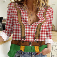 Bavarian Lederhosen Costume Style Women Casual Shirt Red Caro Pattern - Wonder Print Shop