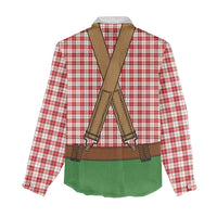 Bavarian Lederhosen Costume Style Women Casual Shirt Red Caro Pattern - Wonder Print Shop