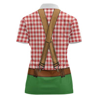Bavarian Lederhosen Costume Style Women Polo Shirt Red Caro Pattern - Wonder Print Shop