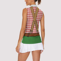 Bavarian Lederhosen Costume Style Women Sleeveless Polo Shirt Red Caro Pattern - Wonder Print Shop