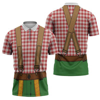 Bavarian Lederhosen Costume Style Zipper Polo Shirt Red Caro Pattern - Wonder Print Shop