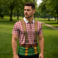 Bavarian Lederhosen Costume Style Zipper Polo Shirt Red Caro Pattern - Wonder Print Shop