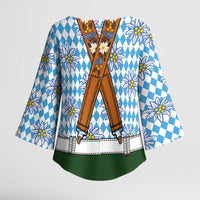 Bavarian Lederhosen Costume Style Kimono Sleeve Blouse Edelweiss Rautenflagge Pattern - Wonder Print Shop