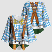 Bavarian Lederhosen Costume Style Kimono Sleeve Blouse Edelweiss Rautenflagge Pattern - Wonder Print Shop