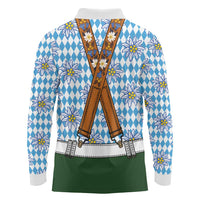 Bavarian Lederhosen Costume Style Long Sleeve Polo Shirt Edelweiss Rautenflagge Pattern - Wonder Print Shop