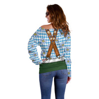Bavarian Lederhosen Costume Style Off Shoulder Sweater Edelweiss Rautenflagge Pattern - Wonder Print Shop