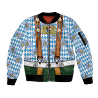 Bavarian Lederhosen Costume Style Sleeve Zip Bomber Jacket Edelweiss Rautenflagge Pattern - Wonder Print Shop