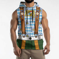 Bavarian Lederhosen Costume Style Sleeveless Hoodie Edelweiss Rautenflagge Pattern - Wonder Print Shop