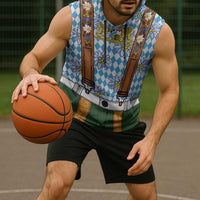 Bavarian Lederhosen Costume Style Sleeveless Hoodie Edelweiss Rautenflagge Pattern - Wonder Print Shop