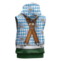 Bavarian Lederhosen Costume Style Sleeveless Zip Hoodie Edelweiss Rautenflagge Pattern - Wonder Print Shop
