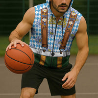 Bavarian Lederhosen Costume Style Sleeveless Zip Hoodie Edelweiss Rautenflagge Pattern - Wonder Print Shop