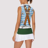 Bavarian Lederhosen Costume Style Women Sleeveless Polo Shirt Edelweiss Rautenflagge Pattern - Wonder Print Shop