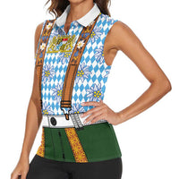 Bavarian Lederhosen Costume Style Women Sleeveless Polo Shirt Edelweiss Rautenflagge Pattern - Wonder Print Shop