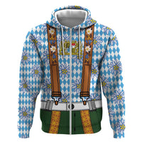 Bavarian Lederhosen Costume Style Zip Hoodie Edelweiss Rautenflagge Pattern - Wonder Print Shop