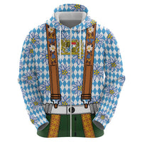 Bavarian Lederhosen Costume Style Zip Hoodie Edelweiss Rautenflagge Pattern - Wonder Print Shop