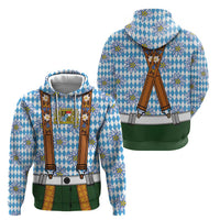 Bavarian Lederhosen Costume Style Zip Hoodie Edelweiss Rautenflagge Pattern - Wonder Print Shop