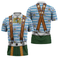Bavarian Lederhosen Costume Style Zipper Polo Shirt Edelweiss Rautenflagge Pattern - Wonder Print Shop