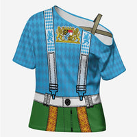 Bavarian Lederhosen Costume Style Cross Shoulder Shirt Lions Rautenflagge Pattern - Wonder Print Shop