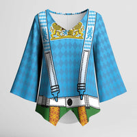 Bavarian Lederhosen Costume Style Kimono Sleeve Blouse Lions Rautenflagge Pattern - Wonder Print Shop