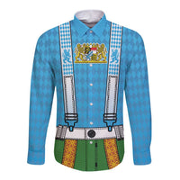 Bavarian Lederhosen Costume Style Long Sleeve Button Shirt Lions Rautenflagge Pattern - Wonder Print Shop