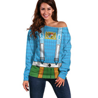 Bavarian Lederhosen Costume Style Off Shoulder Sweater Lions Rautenflagge Pattern - Wonder Print Shop