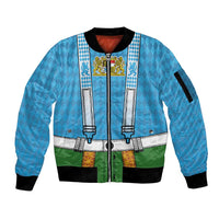 Bavarian Lederhosen Costume Style Sleeve Zip Bomber Jacket Lions Rautenflagge Pattern - Wonder Print Shop