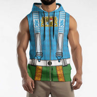 Bavarian Lederhosen Costume Style Sleeveless Zip Hoodie Lions Rautenflagge Pattern - Wonder Print Shop